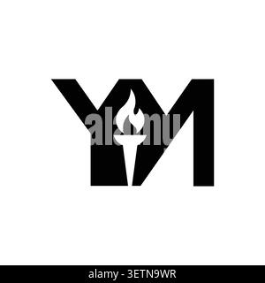 YM monogram logo with torch flame symbol Stock Vector
