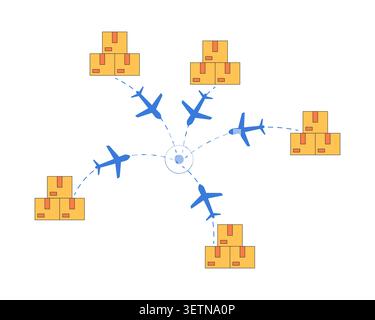 Goods import network 2D cartoon object Stock Vector