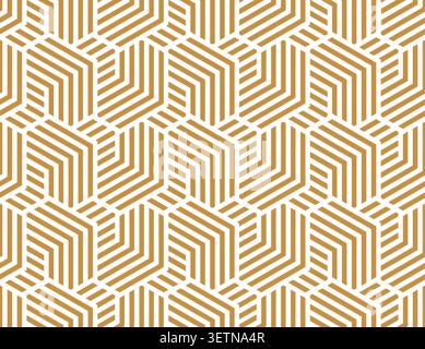 Abstract geometric pattern with stripes, lines. Seamless vector background. White and gold ornament. Simple lattice graphic design Stock Vector