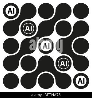 Monochrome artificial intelligence network pattern vector. Graphic supports technology branding and data science presentations. EPS 10. Stock Vector