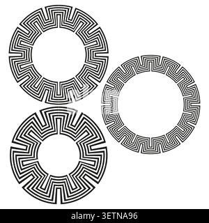 Set of Greek key round ornamental frames vector. Perfect for classical design decorative borders and ethnic patterns. EPS 10. Stock Vector