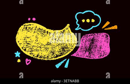 Yellow and magenta crayon hand drawn Irregular text boxes. Stock Vector