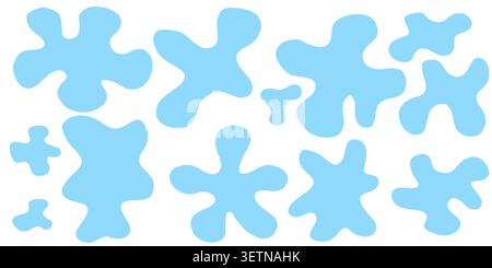 Light blue cartoon water splash shapes with rounded playful blobs and puddle figures. Aquatic liquid vector set for backgrounds frames icons and Stock Vector
