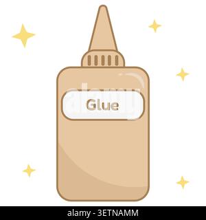 Cute brown glue bottle icon in flat design style. Simple adhesive container illustration for school supplies, classroom activities, stationery themes, Stock Vector