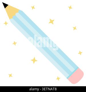 Cute light blue pencil icon in flat design style. Simple writing tool illustration for school supplies, classroom activities, educational projects, st Stock Vector