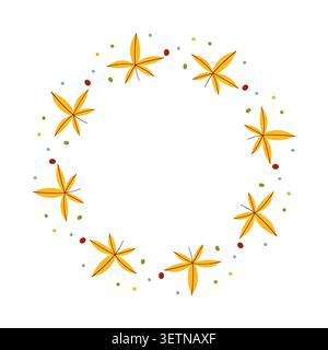 Autumn wreath with yellow leaves, hand drawn fall foliage round frame vector illustration for greeting card, invitation and logo design Stock Vector