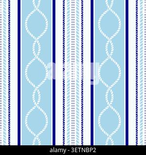 Sophisticated nautical stripe pattern featuring braided rope chains and maritime cord bands Stock Vector