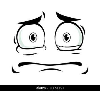 Scared cartoon face with fear expression emotion for emoji with OMG look. Cartoon face emotion with anxiety emotion and wide open eyes from panic or frightened expression for guilty message emoji Stock Vector