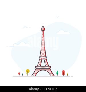 Eiffel tower Parais color line logo Stock Vector