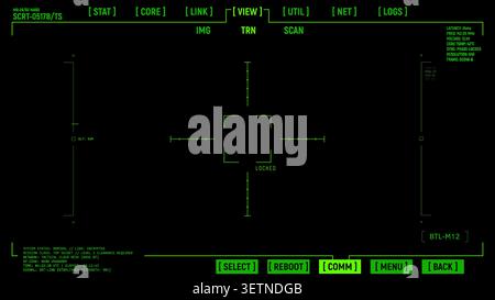 Retro futuristic green UI overlay in post apocalyptic style drone view crosshair Stock Vector
