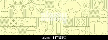 Bauhaus vegetable and fruit abstract. Autumn Vegetable and Fruit seamless pattern. Natural flower plant with simple shape, abstract eco farming concept. Vector minimal banner Stock Vector