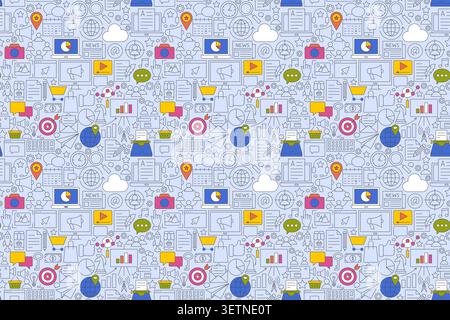 Digital Marketing Outline Seamless Pattern Stock Vector