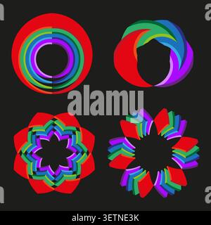 Abstract ring forms pack features colorful vector overlapping circular shapes. Vibrant collection visualizes dynamic energy. eps 10 Stock Vector