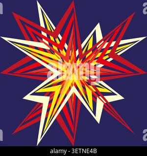 Geometric star forms pack features colorful vector sharp burst shapes. Vibrant collection visualizes abstract spark. eps 10 Stock Vector