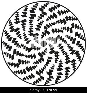Geometric circular forms pack features black vector fragmented spiral shapes. Minimal collection visualizes vortex. eps 10 Stock Vector