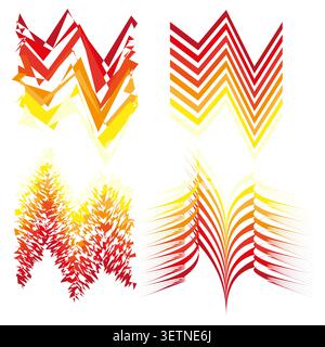 Abstract geometric forms pack features colorful vector zigzag flame shapes. Vibrant collection visualizes wave. eps 10 Stock Vector