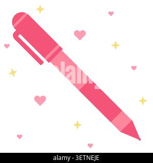 Bold red pastel ballpoint pen vector graphic. Perfect for teacher correction and grading themes, primary student workspace planners, and office equipm Stock Vector
