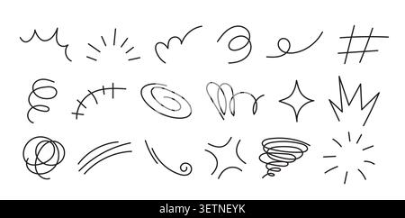 Abstract doodle line element handdrawn scribble sketch ornament set. Stock Vector