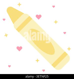 Vibrant pastel yellow wax crayon illustration in flat design. Great for back to school banners, children creativity concepts, and bright educational m Stock Vector