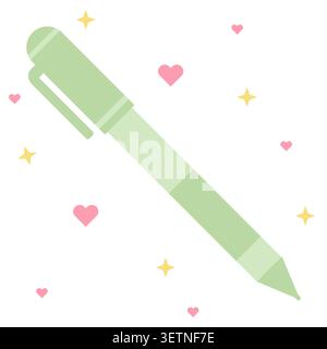 Playful lime green ballpoint pen vector icon illustration. Great for kids creative workshop invitations, elementary student art supplies, and vivid in Stock Vector