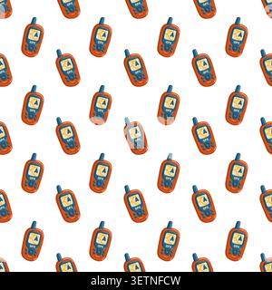 Seamless GPS navigator pattern on white background. Cartoon vector print. Stock Vector