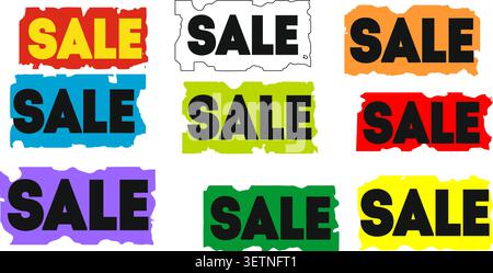 Colorful Sale Labels Set for Retail Discounts Promotions Marketing Banners and Ecommerce Stores Stock Vector
