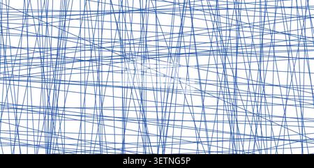 Chaos line pattern with random blue pen strokes creating an abstract geometric backdrop. Hand drawn diagonal stripes form a modern messy texture for creative design projects Stock Vector