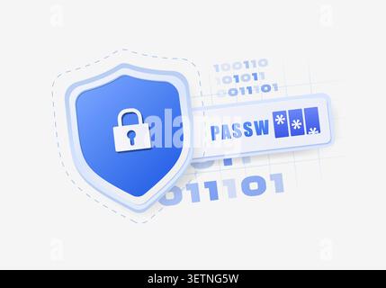 Password security with authentication protection, encrypted credentials and secure access control. Password management, account security and identity verification vector illustration. Stock Vector