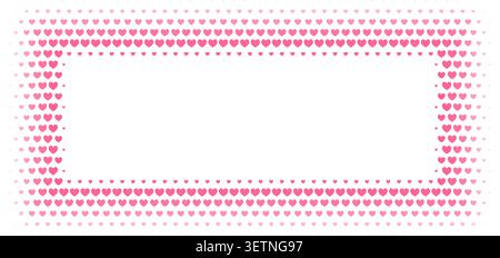 Rectangular halftone frame with heart pattern border. Dotted gradient design for romantic Valentines Day graphics, retro popart style decoration. Stock Vector