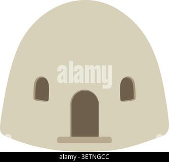 Simple flat illustration of a beige rounded dome house with small arched windows and a central arched door Stock Vector