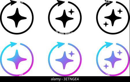 AI star refresh circle line arrow icon. Round regenerate arrow neon purple icon. Digital reset artificial intelligence infographic element. Refresh Stock Vector
