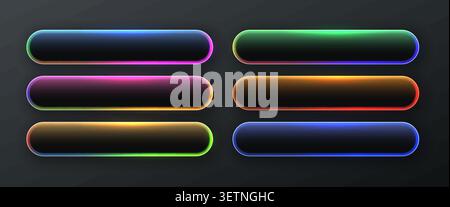 Set of glowing button frames and web UI elements for modern application interface. Vector illustration. Stock Vector