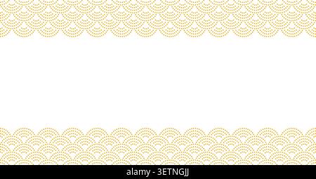 Golden fish scale pattern with decorative dots creates elegant textured frame. Ornamental design with scalloped borders and luxury details. Stock Vector