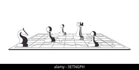 Chess strategy and tactics board 2D line object Stock Vector