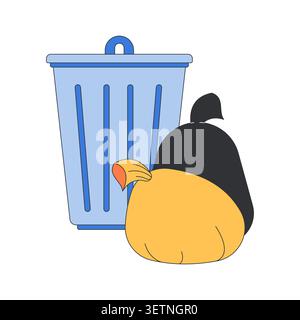 Trash bin with garbage bags 2D cartoon object Stock Vector