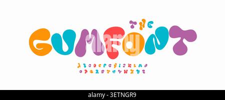 Fun Kid Color Font Logo Alphabet Bold Round Letter Set Modern Typography, Childish Art Typographic Design for School Title Text, Liquid Headline Stock Vector