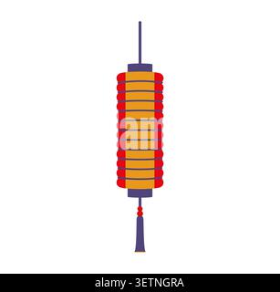 Japanese New Year hanging chochin lantern icon made from bamboo frames covered in washi paper or silk in red or gold with tassel. Traditional lamp for festive celebration, cultural or holiday symbol Stock Vector
