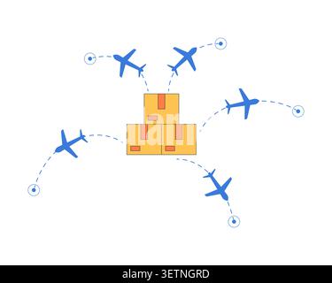 Air cargo delivery network 2D cartoon object Stock Vector