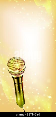 Golden microphone glows on soft radiant backdrop Stock Vector