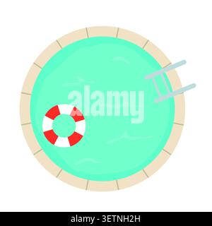 circle swimming pool with rubber ring and ladder, top view summer recreation and poolside leisure concept -vector illustration Stock Vector