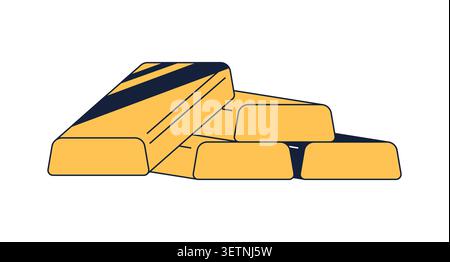 Stacked gold bullion bars 2D cartoon object Stock Vector