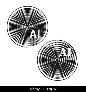 Artificial intelligence AI logo with spiral glitch effect vector. Graphic supports technology branding and machine learning projects. EPS 10. Stock Vector
