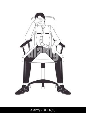 Stressed businessman sitting in office chair with face palm line art character Stock Vector