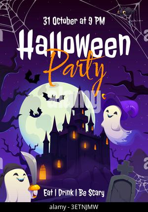 Happy Halloween party flyer with haunted castle Stock Vector