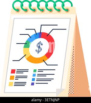 Business report notebook with financial infographic flat illustration representing analytics planning statistics and corporate reporting Stock Vector