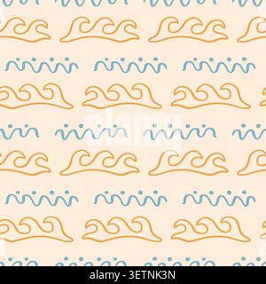 Boho beach seamless stripe pattern with wave lines Stock Vector