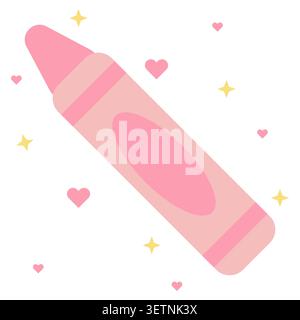 Single soft pastel pink crayon vector icon. Perfect for kindergarten art projects, kids coloring book design, and sweet nursery school stationery them Stock Vector