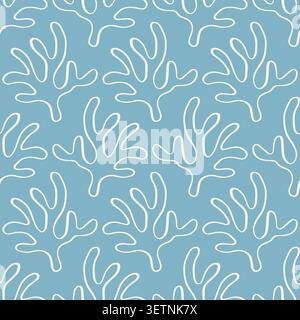 Blue boho coral outline shapes seamless pattern Stock Vector