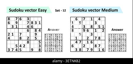 Sudoku game with answers. Simple vector design set Sudoku. Blank template. Stock Vector