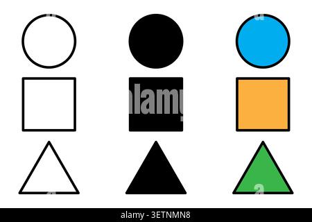 Geometry basic form mathematics features colorful vector icon set. It visualizes logic education figure eps 10. Stock Vector